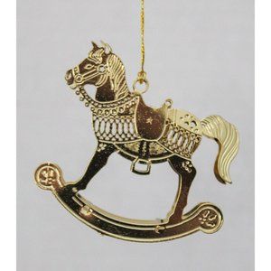 GOLD PLATED ROCKING HORSE CHRISTMAS ORNAMENT
